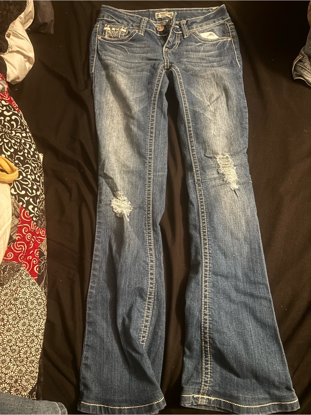 Soundgirl Women's Blue Distressed Flare Jeans